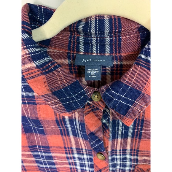 J Jill Denim Women Petite Plaid Button Down Long Sleeve Shirt red Navy XSP - Picture 3 of 13